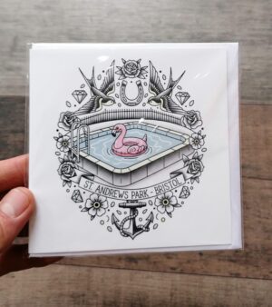 Original Greeting Card 12.5cm x 12.5cm - St. Andrews Park, Bristol (Flamingo Float)