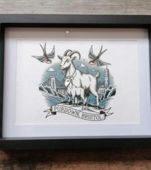 Small Framed & Mounted Print - Purdown, Bristol (Goats)