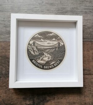Small Framed & Mounted Lino Print - "Bristol Brews Best" Clifton Suspension Bridge