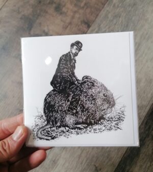Square Greeting Card - "Bowler Hat Man On A Vole" (12.5cm x 12.5cm)