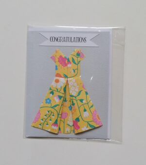 14cm x 10.7cm Handmade Greeting Card "Congratulations" - (Various Designs w/Folded Paper Dress)