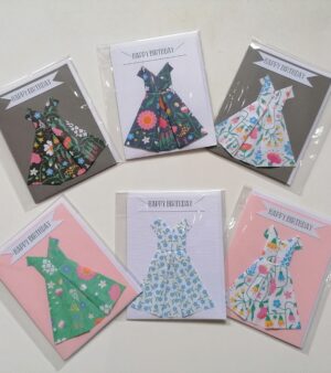 14cm x 10.7cm Handmade Greeting Card "Happy Birthday"- (Various Designs w/Folded Paper Dress)