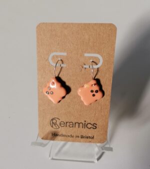 Handmade Dangly Ceramic Earrings - Sterling Silver Hooks (Pale Orange Diamond Shape with Silver Spots)