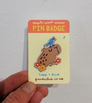 Wooden Badge - Capybara & Bird