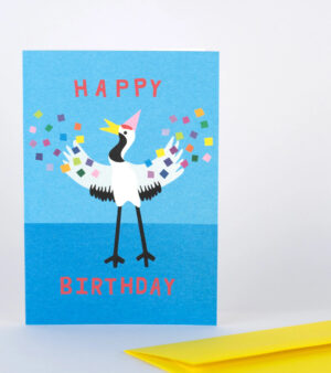 A6 Greeting Card -"Happy Birthday" (Crane With Confetti)