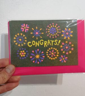 A6 Risograph Greeting Card - "Congrats" Fireworks Design