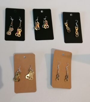Dangly Bike Chain Earrings with Sterling Silver Hooks - (Various Coloured Chain Links and Styles)