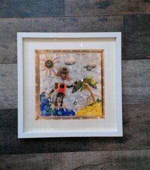 Framed And Mounted Robot Giclée Print -  Escape To Paradise (43cm x 43cm White Frame)