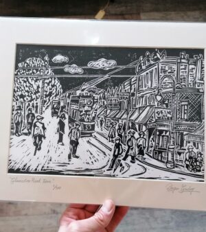 Original Mounted Lino Print - Gloucester Road Tram (Mount Dimensions 11" x 14")