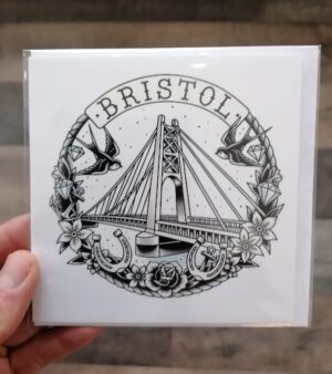 Original Greeting Card 12.5cm x 12.5cm - Severn Bridge (Tattoo Style)