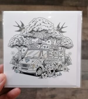 Original Greeting Card 12.5cm x 12.5cm - St. Andrew's Park Ice Cream Van (Tattoo Style)