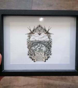 Small Framed & Mounted Lino Print - "M32 Purdown, Bristol"(22cm x 17cm)