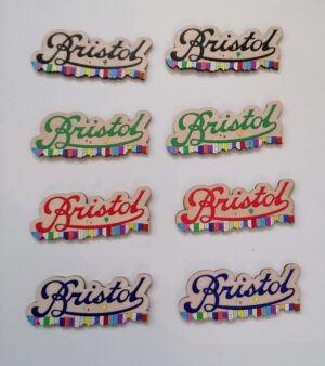 Bristol UK Magnet: Laser-Cut Wood w/Iconic Logo & Houses (128055)