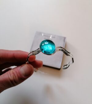Silver Plated Bangle With Glass Pebble (Blue)