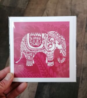 14cm x 14cm Square Greeting Card - Elephant (Red 128002)