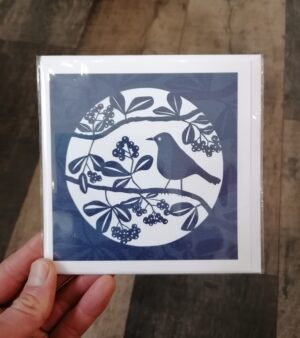 14cm x 14cm Square Greeting Card - Blackbird (Blue Blue Colour 128001)