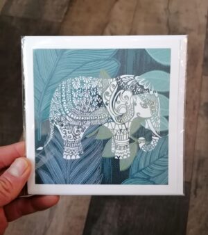 14cm x 14cm Square Greeting Card - Elephant (Teal 128002)