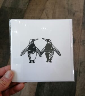 14cm x 14cm Square Greeting Card - Penguin Couple (128006)