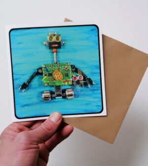 Square Recycled Robot Greeting Card - Robot's Best Friend (Robot w/Pet)15cm x 15cm