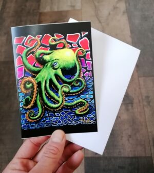 Original A6 Greeting Card - Shattered (Green Octopus)