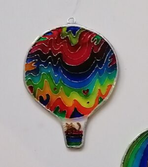 Hanging Painted Glass Decoration - Patterned Medium Swirly Hot Air Balloon