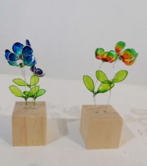 Resin Flowers On Wooden Block (2 Flowers)