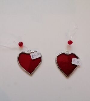 Hanging Red Heart Decoration w/Red Acrylic Crystal