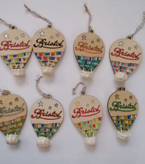 Hand-Painted Laser Cut Bristol Balloon Decoration with Small Wicker Basket (128053)