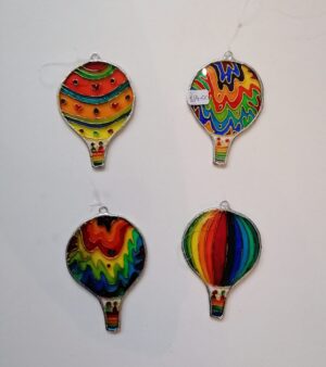 Hanging Painted Glass Decoration - Small Hot Air Balloon (Various Designs And Colours)