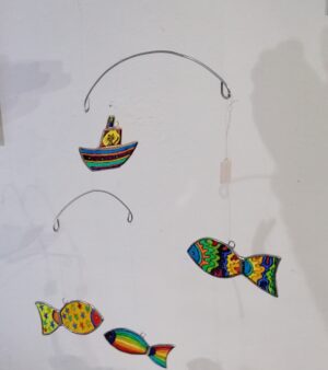 Hanging Mobile Decoration - Boat And 3 Fishes
