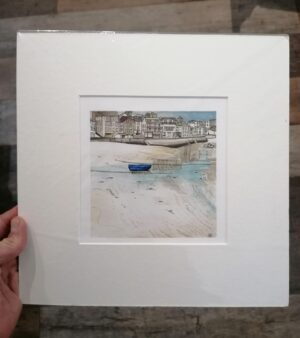 30cm x 30cm Mounted Giclee Print - St Ives Blue Boat