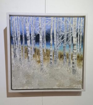 Original Framed Mixed Media Painting 44.5cm x 44.5cm - "Winter Evening" (Birch Trees)