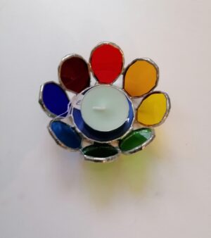 Candle Holder/Bowl Rainbow Coloured With 8 Petals