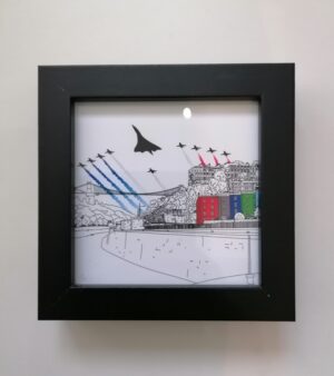 Mini Framed Bristol Print - Clifton Suspension Bridge, Concorde & Red Arrows (Black Frame 128050)