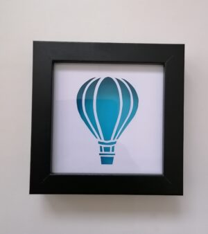 Mini Framed Handmade Picture - Paper Cut Hot Air Balloon With Blue Background (128054)