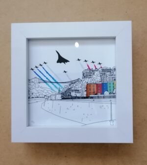 Mini Framed Bristol Print - Clifton Suspension Bridge, Concorde & Red Arrows (White Frame 128050)