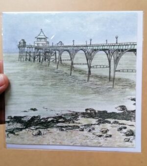 14cm x 14cm Square Greeting Card - Clevedon Pier (Classical) CP01