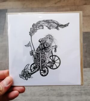 Greeting Card - "Tricycle Vole And Beetles" (15cm x 15cm)