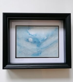 Original Mixed Media Artwork - Watercolour & Embroidery "Moon Threads"