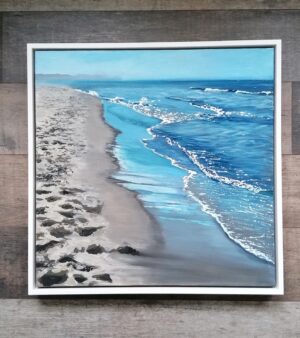 Framed Original Acrylic Painting - Coastline, Bamburgh (25" x 25")