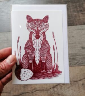 A6 Greeting Card - "Fox" Red Ink (006C)