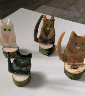 Handmade Glass Decorations - Cat on Wooden Stand (Various Sizes and Designs)