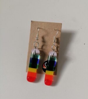 Dangly Glass Pillar Earrings - Rainbow Coloured