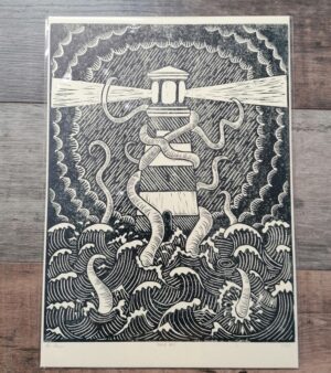 Original Limited Edition A3 Lino Print - "Hold Fast" (Black Ink on 220gsm Cream Card) 002A3