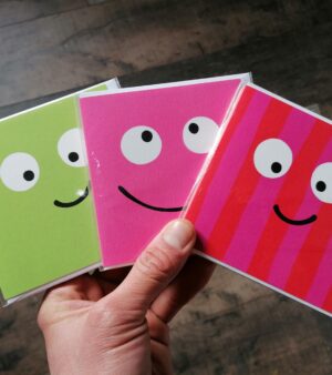 Square Greeting Card 3 Pack - Colourful Smiley Faces (Stripey, Pink, Light Green) 124.111