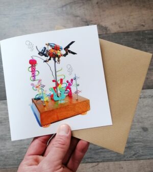 15cm x 15cm Square Recycled Robot Greeting Card - Scuba Diver