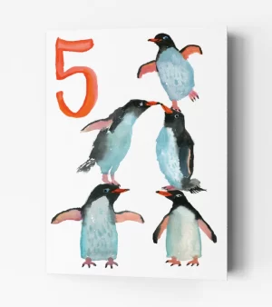 A6 Greeting Card - Five Year Penguins (C0049)