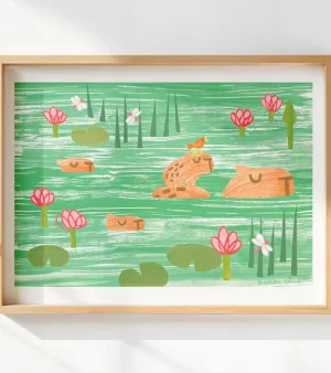 A4 Risograph Print - Swimming Capybara