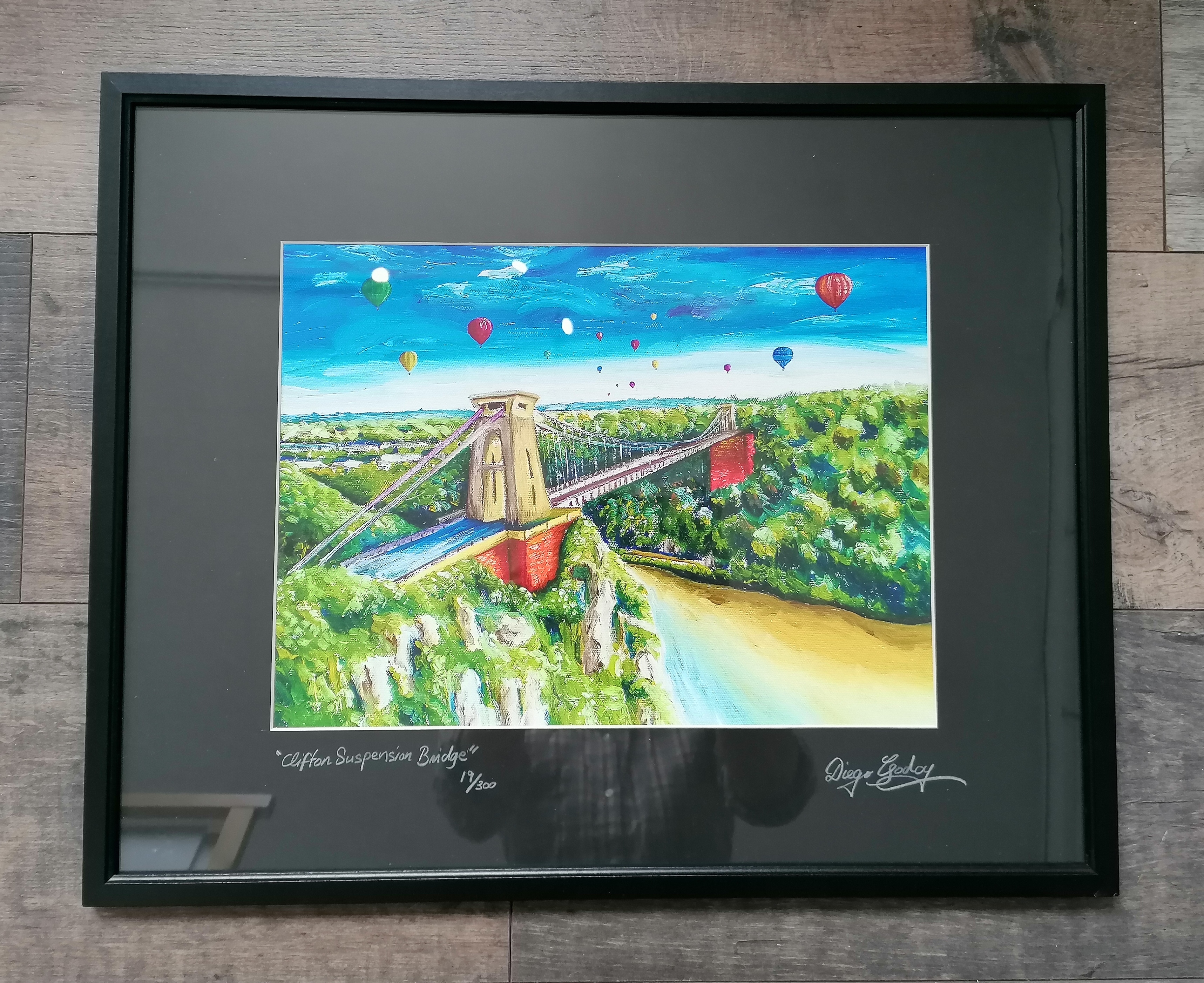 Framed Giclée Print – Clifton Suspension Bridge (w/Black Frame 42.5cm x 53.5cm)