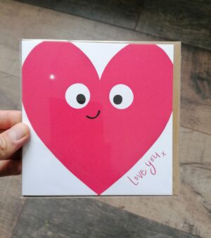 Square Greeting Card - "Love You" Red Heart With Smiley Face (124141)